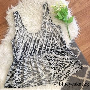 Black & White Print Peplum Sleeveless Blouse
